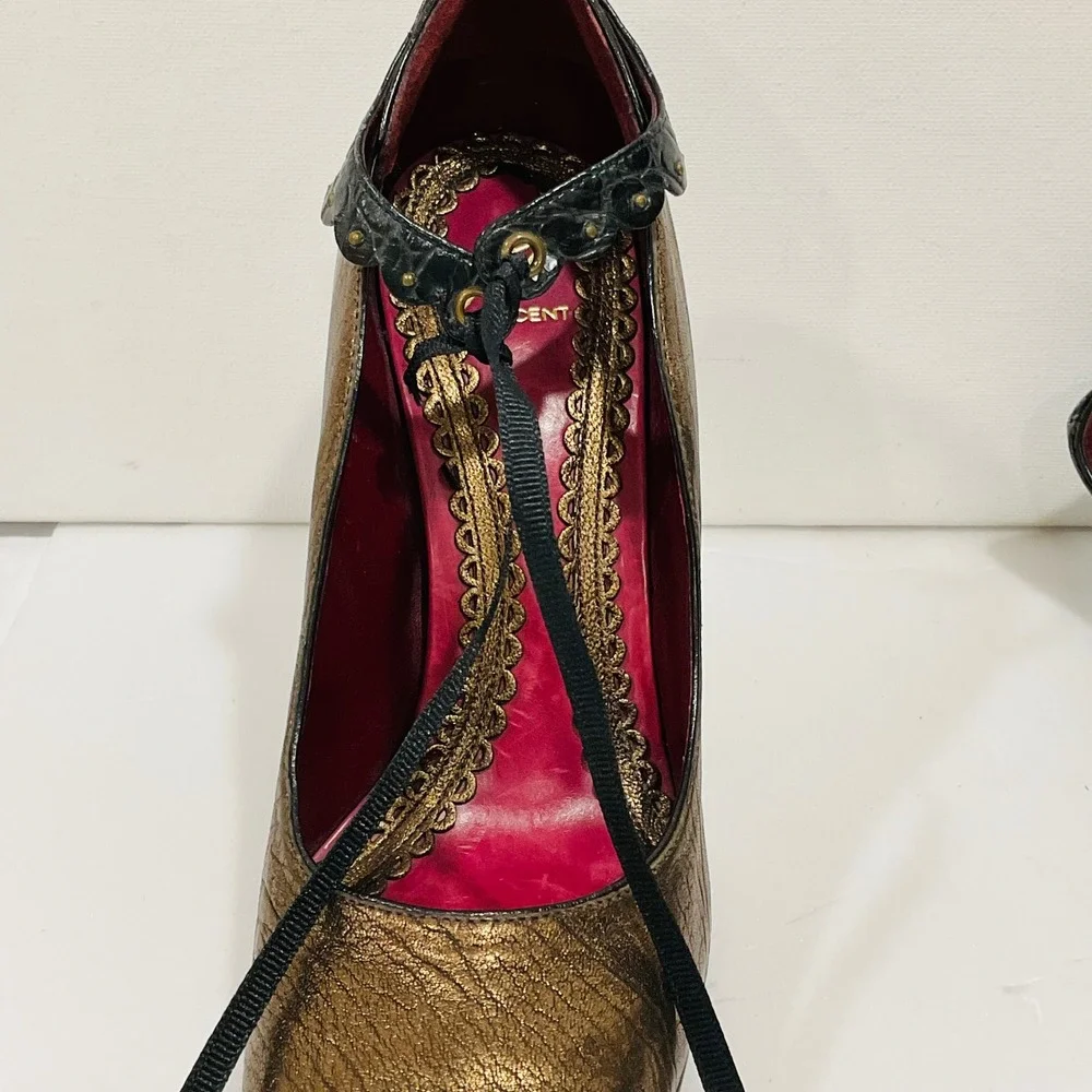 J Vincent women's shoes heels leather sole metallic bronze black studded 6.5 3.5